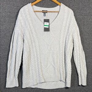 Jones New York Women's Cable Knit Sweater - Gray, Large
